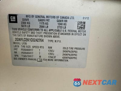 Zdjęcie 13 z 13 samochodu: 2012 CHEVROLET EQUINOX LS VIN:2GNFLCEK1C6242764 - miniatura