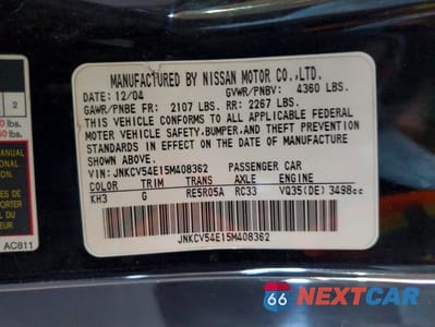 Zdjęcie 13 z 13 samochodu: 2005 INFINITI G35 BASE VIN:JNKCV54E15M408362 - miniatura