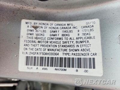Zdjęcie 12 z 12 samochodu: 2010 HONDA CIVIC LX VIN:2HGFA1F50AH330364 - miniatura