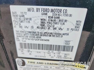Zdjęcie 12 z 12 samochodu: 2013 FORD F150 SUPERCREW VIN:1FTFW1EF2DFA93456 - miniatura