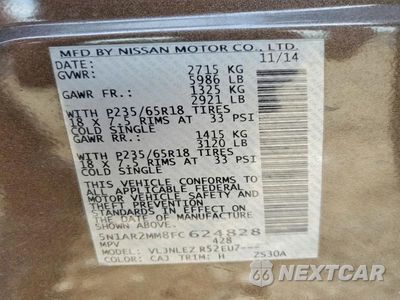 Zdjęcie 13 z 13 samochodu: 2015 NISSAN PATHFINDER SV VIN:5N1AR2MM8FC624828 - miniatura