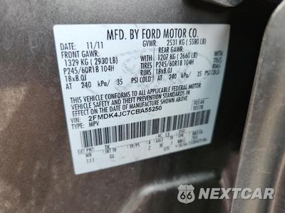Zdjęcie 13 z 13 samochodu: 2012 FORD EDGE SEL VIN:2FMDK4JC7CBA55250 - miniatura