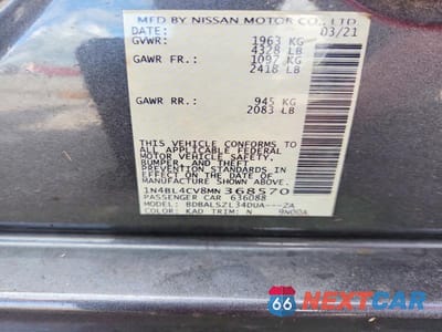 Zdjęcie 12 z 12 samochodu: 2021 NISSAN ALTIMA SR VIN:1N4BL4CV8MN368570 - miniatura