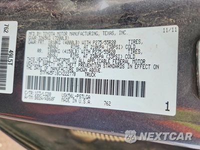 Zdjęcie 12 z 12 samochodu: 2012 TOYOTA TUNDRA CREWMAX LIMITED VIN:5TFHW5F18CX222778 - miniatura