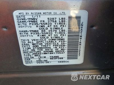 Zdjęcie 14 z 14 samochodu: 2011 NISSAN MURANO S VIN:JN8AZ1MW1BW170547 - miniatura