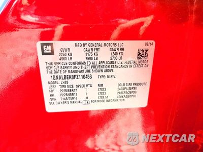 Zdjęcie 13 z 13 samochodu: 2015 CHEVROLET EQUINOX LT VIN:1GNALBEK8FZ110453 - miniatura