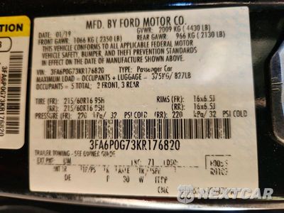 Zdjęcie 12 z 12 samochodu: 2019 FORD FUSION S VIN:3FA6P0G73KR176820 - miniatura