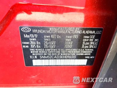 Zdjęcie 12 z 12 samochodu: 2019 HYUNDAI SANTA FE SE VIN:5NMS2CAD3KH096313 - miniatura