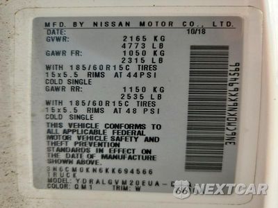 Zdjęcie 14 z 14 samochodu: 2019 NISSAN NV200 SV VIN:3N6CM0KN6KK694566 - miniatura