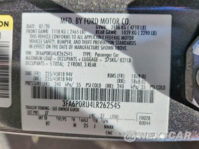 Zdjęcie 13 z 13 samochodu: 2020 FORD FUSION TITANIUM VIN:3FA6P0RU4LR262545 - miniatura