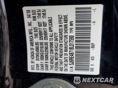 Zdjęcie 13 z 13 samochodu: 2008 HONDA CR-V EXL VIN:5J6RE48718L017590 - miniatura