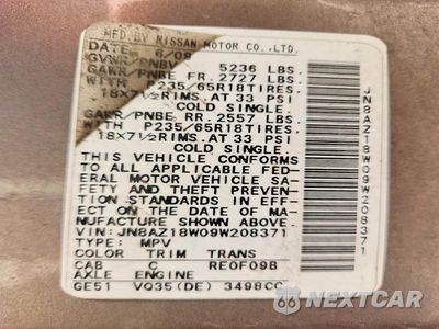 Zdjęcie 14 z 14 samochodu: 2009 NISSAN MURANO VIN:JN8AZ18W09W208371 - miniatura