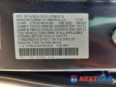 Zdjęcie 13 z 13 samochodu: 2026 HONDA ODYSSEY EXL VIN:5FNRL6H68TB034266 - miniatura