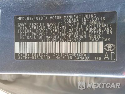 Zdjęcie 12 z 12 samochodu: 2016 TOYOTA COROLLA S PLUS VIN:2T1BURHEXGC646132 - miniatura