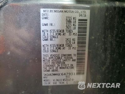 Zdjęcie 13 z 13 samochodu: 2016 NISSAN PATHFINDER SV VIN:5N1AR2MM4GC647931 - miniatura