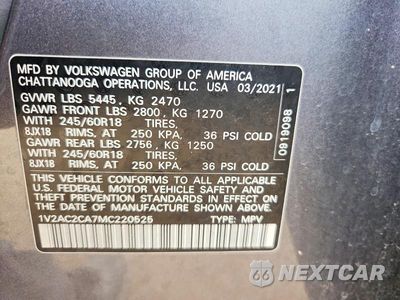Zdjęcie 12 z 12 samochodu: 2021 VOLKSWAGEN ATLAS CROSS SPORT S VIN:1V2AC2CA7MC220525 - miniatura