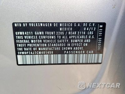Zdjęcie 12 z 12 samochodu: 2012 VOLKSWAGEN JETTA SE VIN:3VWDP7AJ7CM401458 - miniatura