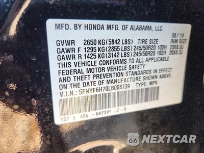 Zdjęcie 13 z 13 samochodu: 2020 HONDA PILOT BLACK VIN:5FNYF6H70LB008739 - miniatura