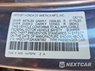 Zdjęcie 13 z 13 samochodu: 2019 HONDA ACCORD SPORT VIN:1HGCV1F32KA097562 - miniatura