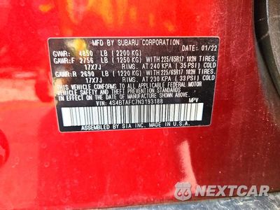 Zdjęcie 12 z 12 samochodu: 2022 SUBARU OUTBACK PREMIUM VIN:4S4BTAFC7N3193188 - miniatura