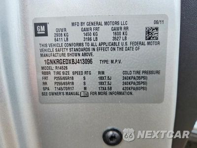 Zdjęcie 12 z 12 samochodu: 2011 CHEVROLET TRAVERSE LT VIN:1GNKRGEDXBJ413096 - miniatura