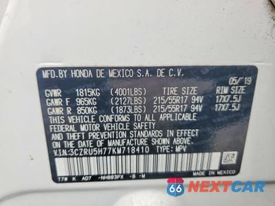Zdjęcie 13 z 13 samochodu: 2019 HONDA HR-V EXL VIN:3CZRU5H77KM718410 - miniatura