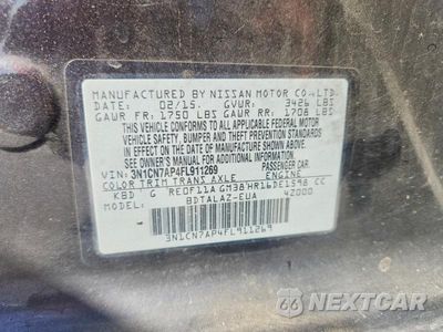Zdjęcie 12 z 12 samochodu: 2015 NISSAN VERSA 1.6 S VIN:3N1CN7AP4FL911269 - miniatura