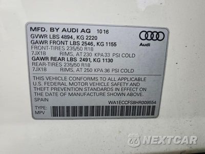 Zdjęcie 14 z 14 samochodu: 2017 AUDI Q3 PREMIUM VIN:WA1ECCFS8HR009554 - miniatura
