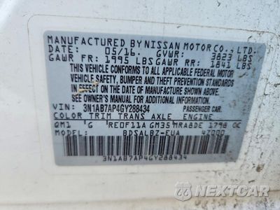 Zdjęcie 13 z 13 samochodu: 2016 NISSAN SENTRA S VIN:3N1AB7AP4GY288434 - miniatura