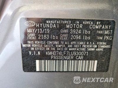 Zdjęcie 12 z 12 samochodu: 2020 HYUNDAI ELANTRA SE VIN:KMHD74LF7LU930071 - miniatura