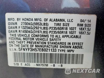 Zdjęcie 13 z 13 samochodu: 2014 HONDA PILOT EXL VIN:5FNYF3H57EB021133 - miniatura