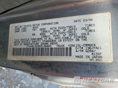Zdjęcie 12 z 12 samochodu: 1994 TOYOTA PICKUP DX V6 VIN:JT4VN13D2R5136660 - miniatura