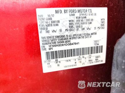 Zdjęcie 13 z 13 samochodu: 2013 FORD EXPLORER XLT VIN:1FM5K8D81DGB47841 - miniatura
