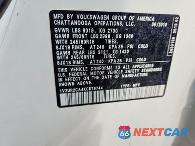 Zdjęcie 13 z 13 samochodu: 2019 VOLKSWAGEN ATLAS SE VIN:1V2UR2CA4KC579744 - miniatura