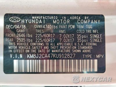 Zdjęcie 13 z 13 samochodu: 2019 HYUNDAI TUCSON VIN:KM8J2CA47KU912827 - miniatura