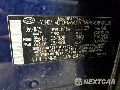 Zdjęcie 12 z 12 samochodu: 2023 HYUNDAI SANTA FE SEL VIN:5NMS24AJ2PH542261 - miniatura