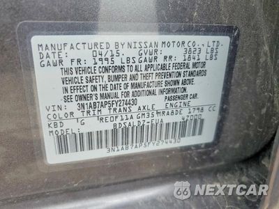 Zdjęcie 12 z 12 samochodu: 2015 NISSAN SENTRA SV VIN:3N1AB7AP5FY274430 - miniatura