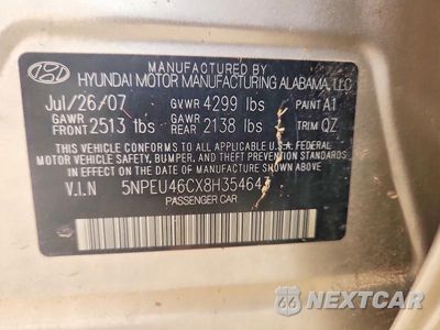 Zdjęcie 12 z 12 samochodu: 2008 HYUNDAI SONATA SE VIN:5NPEU46CX8H354643 - miniatura