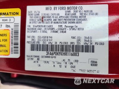 Zdjęcie 12 z 12 samochodu: 2017 FORD FUSION TITANIUM VIN:3FA6P0K9XHR116003 - miniatura