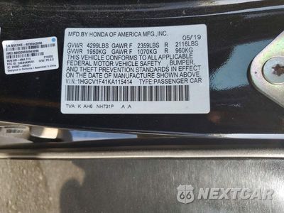 Zdjęcie 13 z 13 samochodu: 2019 HONDA ACCORD EX VIN:1HGCV1F41KA115414 - miniatura