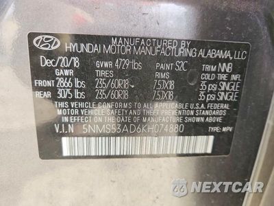 Zdjęcie 14 z 14 samochodu: 2019 HYUNDAI SANTA FE LIMITED 2.4L VIN:5NMS53AD6KH074880 - miniatura