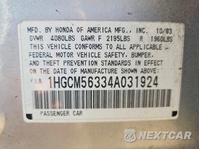 Zdjęcie 13 z 13 samochodu: 2004 HONDA ACCORD LX VIN:1HGCM56334A031924 - miniatura