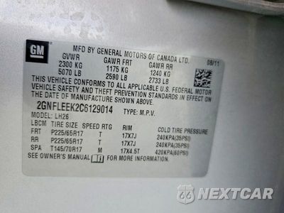 Zdjęcie 14 z 14 samochodu: 2012 CHEVROLET EQUINOX LT VIN:2GNFLEEK2C6129014 - miniatura