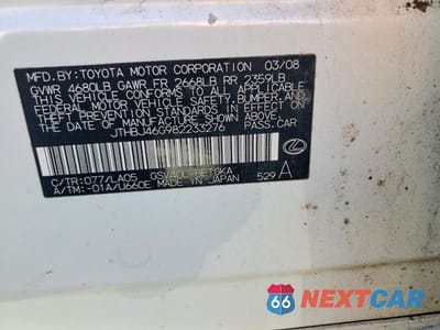 Zdjęcie 12 z 12 samochodu: 2008 LEXUS ES 350 VIN:JTHBJ46G982233276 - miniatura