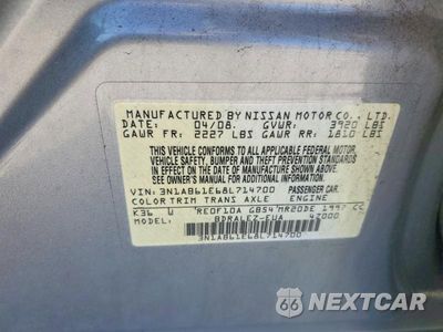 Zdjęcie 12 z 12 samochodu: 2008 NISSAN SENTRA 2.0 VIN:3N1AB61E68L714700 - miniatura