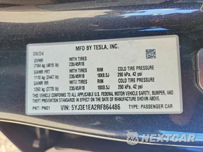 Zdjęcie 12 z 12 samochodu: 2024 TESLA MODEL 3 VIN:5YJ3E1EA2RF864486 - miniatura