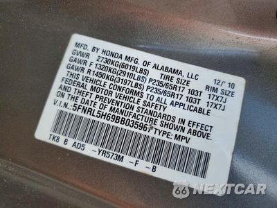 Zdjęcie 12 z 12 samochodu: 2011 HONDA ODYSSEY EXL VIN:5FNRL5H69BB035967 - miniatura
