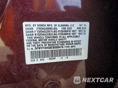 Zdjęcie 13 z 13 samochodu: 2014 HONDA PILOT EXL VIN:5FNYF4H58EB008476 - miniatura