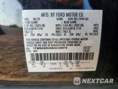 Zdjęcie 14 z 14 samochodu: 2022 FORD EXPLORER XLT VIN:1FMSK8DH6NGC09979 - miniatura