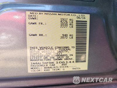Zdjęcie 12 z 12 samochodu: 2017 NISSAN ALTIMA 2.5 VIN:1N4AL3AP3HC106144 - miniatura